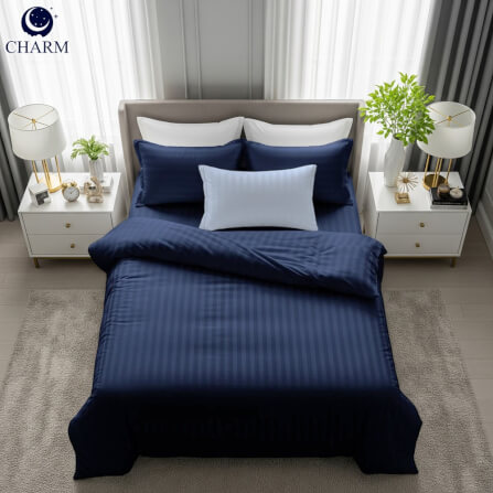 ชุดเครื่องนอน 5 ฟุต 6 ชิ้น CHARM ผ้าซาตินลายริ้ว สีกรม_3